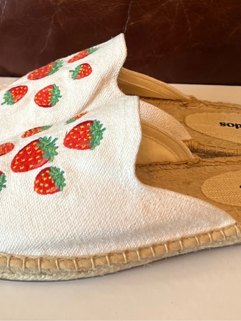 Soludos Women’s Smoking Slip On Mule Espadrille Strawberry Oasis White Sz 9 New